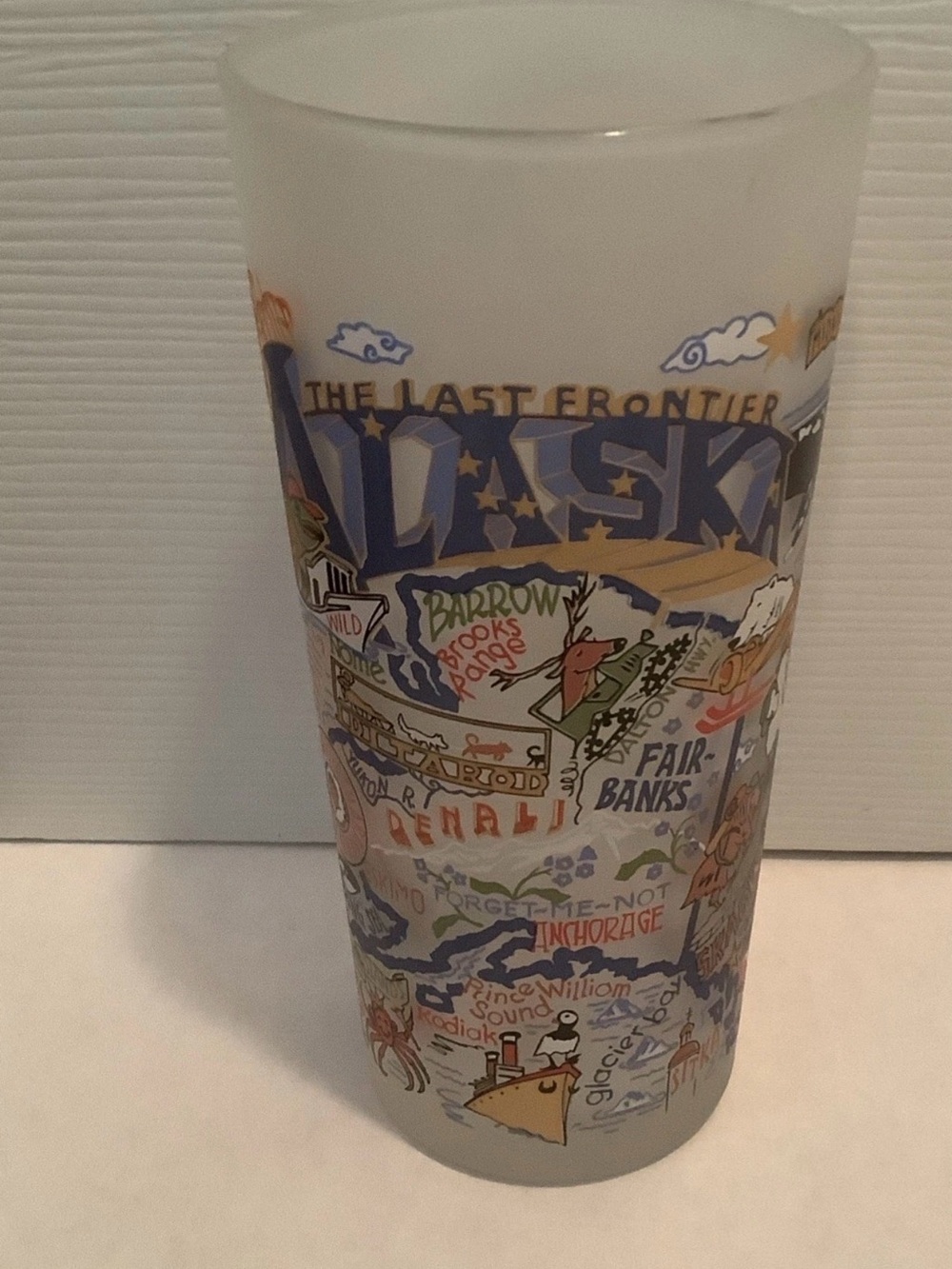 Alaska Frosted Drinking Souvenir Glass Cat Studio 2008